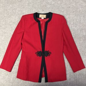 Saville Woolmark Jacket Blazer Red Sz 8 Vintage Lined Single Button Shoulder Pad